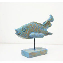 Dekoracja drewniana ryba S szaro - niebieska